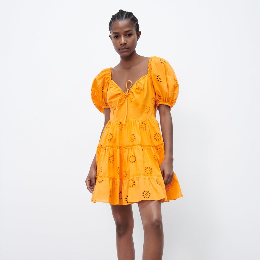 Zara Orange Mini Dress Eyelet